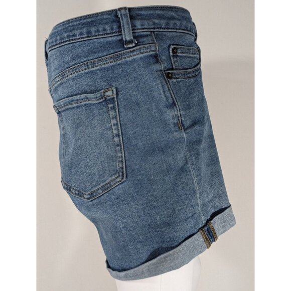 Amazon Essentials Womens 10 Blue Mid Rise Cuffed Denim Jean Shorts Whiskered - Picture 4 of 13